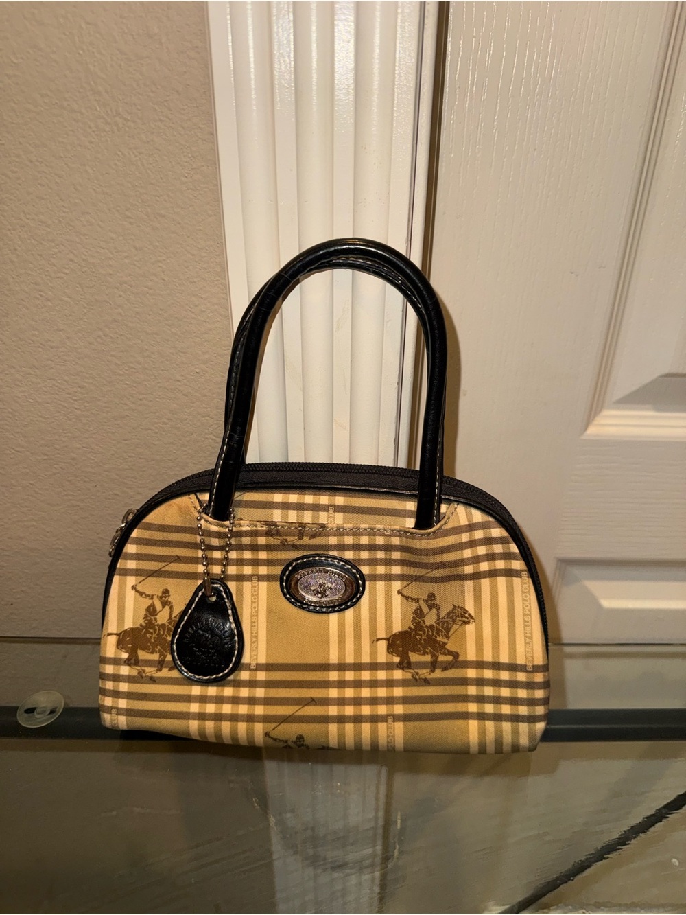 Plaid Pattern Small Top-Handle Women’s Bag in Beige and Black